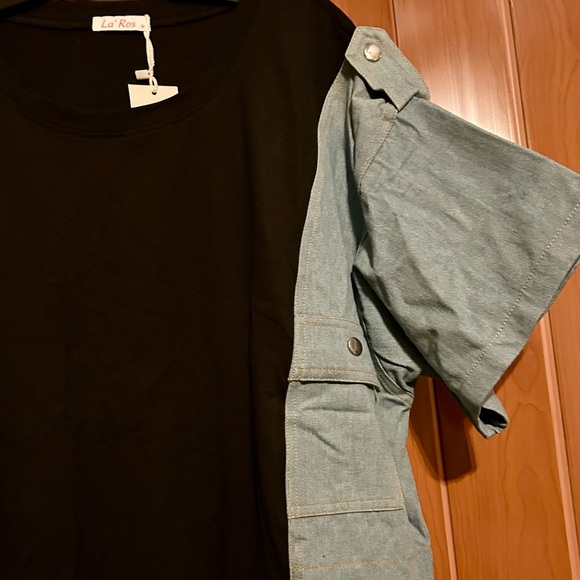 La Ross denim & black dress size medium NWT - Picture 3 of 8